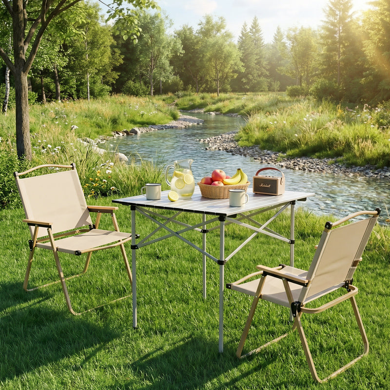 Load image into Gallery viewer, Weisshorn 3pc Camping Table Chair Set Outdoor Folding Aluminium Portable Picnic
