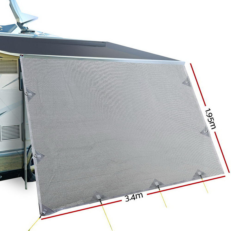 Load image into Gallery viewer, Caravan Privacy Screen Roll Out Awning 3.4x1.95M End Wall Side Sun Shade Grey
