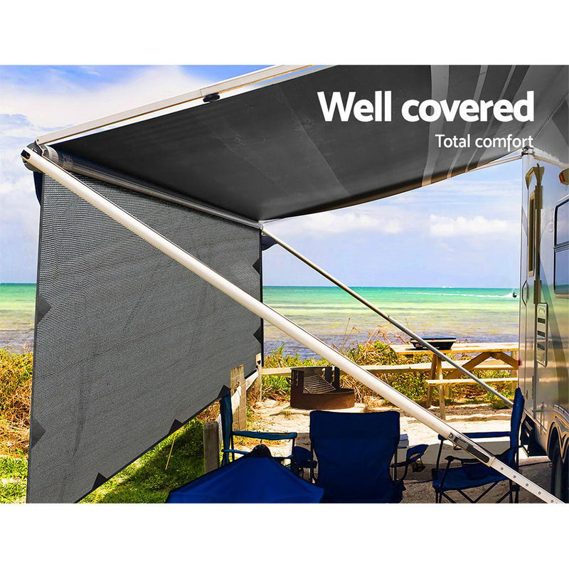 Load image into Gallery viewer, Caravan Privacy Screen Roll Out Awning 3.4x1.95M End Wall Side Sun Shade Grey
