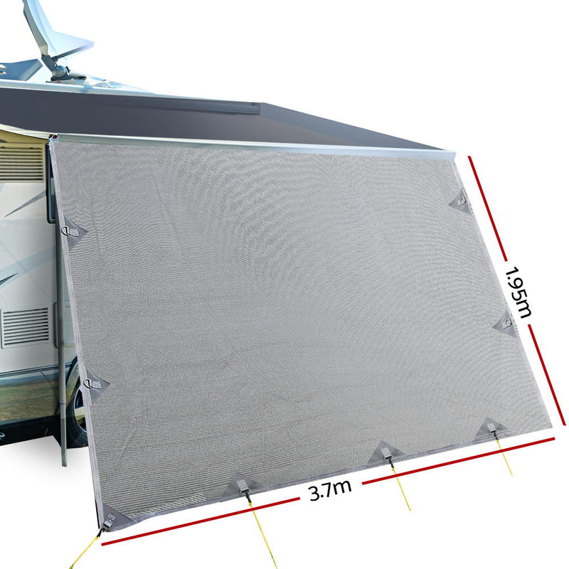 Load image into Gallery viewer, Caravan Privacy Screen Roll Out Awning 3.7X1.95M End Wall Side Sun Shade Grey
