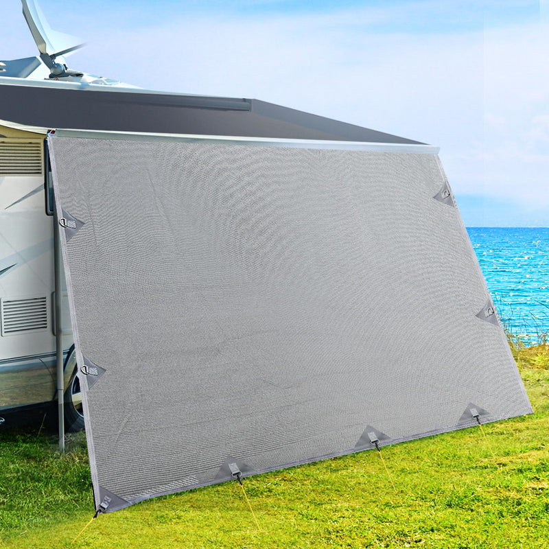 Load image into Gallery viewer, Caravan Privacy Screen Roll Out Awning 3.7X1.95M End Wall Side Sun Shade Grey
