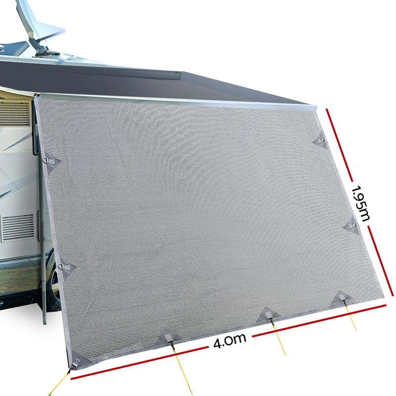 Load image into Gallery viewer, Caravan Privacy Screen Roll Out Awning 4Mx1.95M End Wall Side Sun Shade Grey
