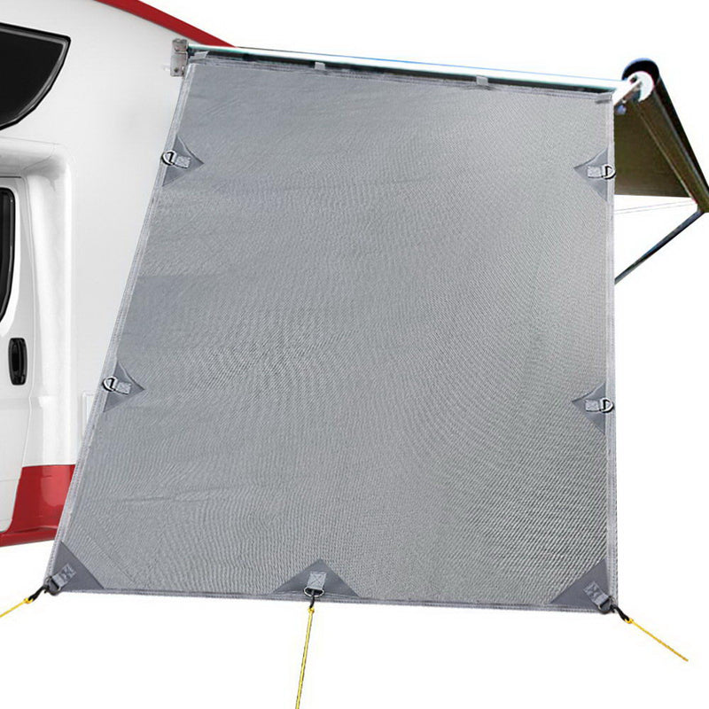 Load image into Gallery viewer, Caravan Privacy Screen Roll Out Awning 1.95 x 2.2M Sun Shade End Wall Side Grey
