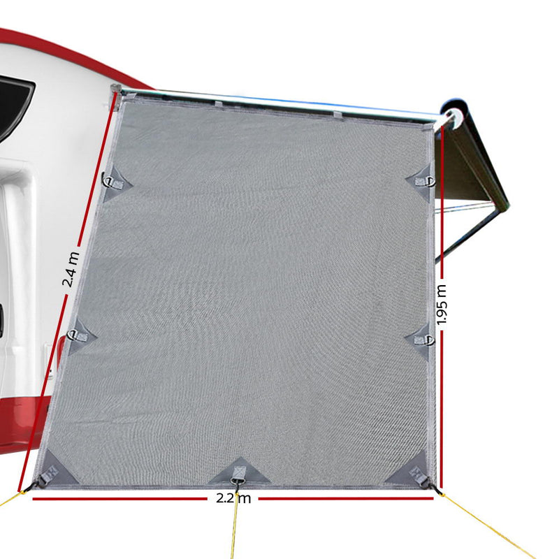 Load image into Gallery viewer, Caravan Privacy Screen Roll Out Awning 1.95 x 2.2M Sun Shade End Wall Side Grey
