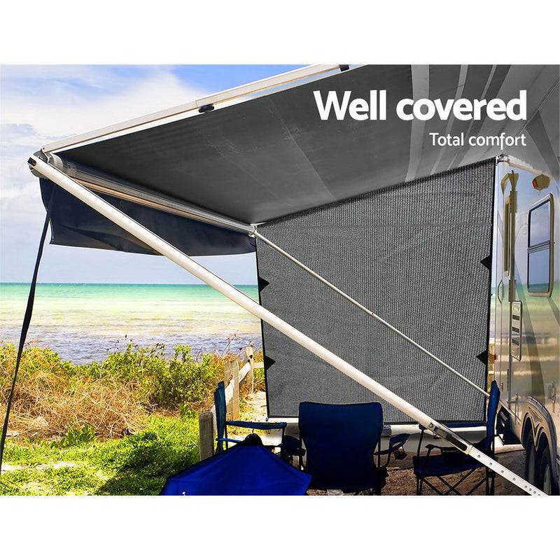 Load image into Gallery viewer, Caravan Privacy Screen Roll Out Awning 1.95 x 2.2M Sun Shade End Wall Side Grey
