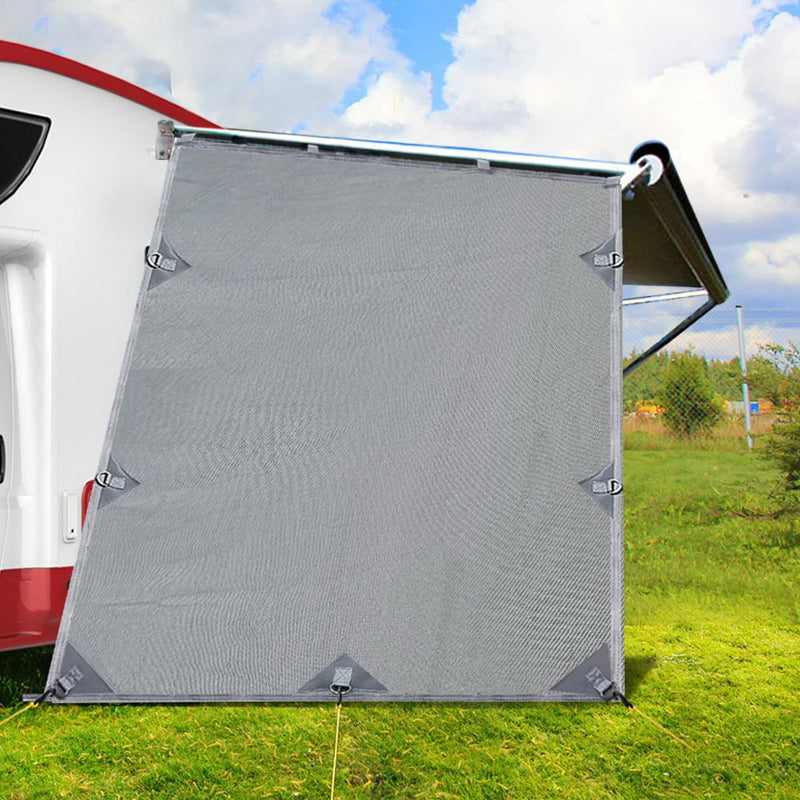 Load image into Gallery viewer, Caravan Privacy Screen Roll Out Awning 1.95 x 2.2M Sun Shade End Wall Side Grey
