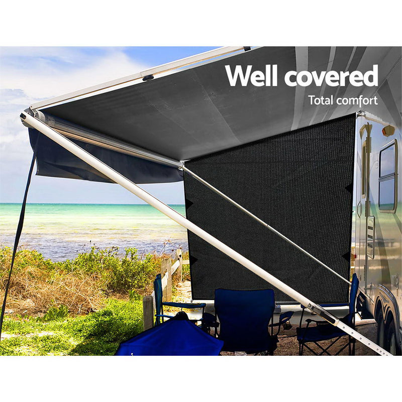 Load image into Gallery viewer, Caravan Privacy Screen Roll Out Awning 1.95x2.2M Sun Shade End Wall Side Black
