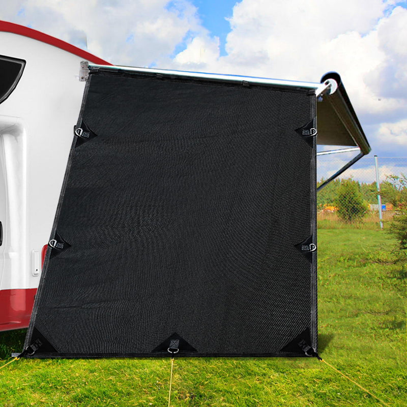 Load image into Gallery viewer, Caravan Privacy Screen Roll Out Awning 1.95x2.2M Sun Shade End Wall Side Black
