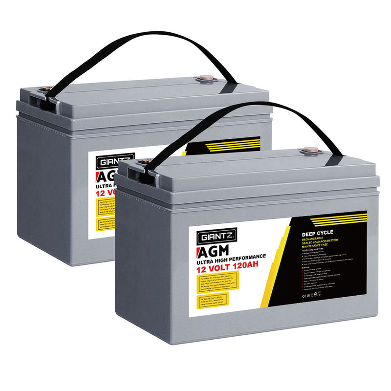 Load image into Gallery viewer, Giantz AGM Deep Cycle Battery 12V 120Ah x2 Box Portable Solar Caravan Camping
