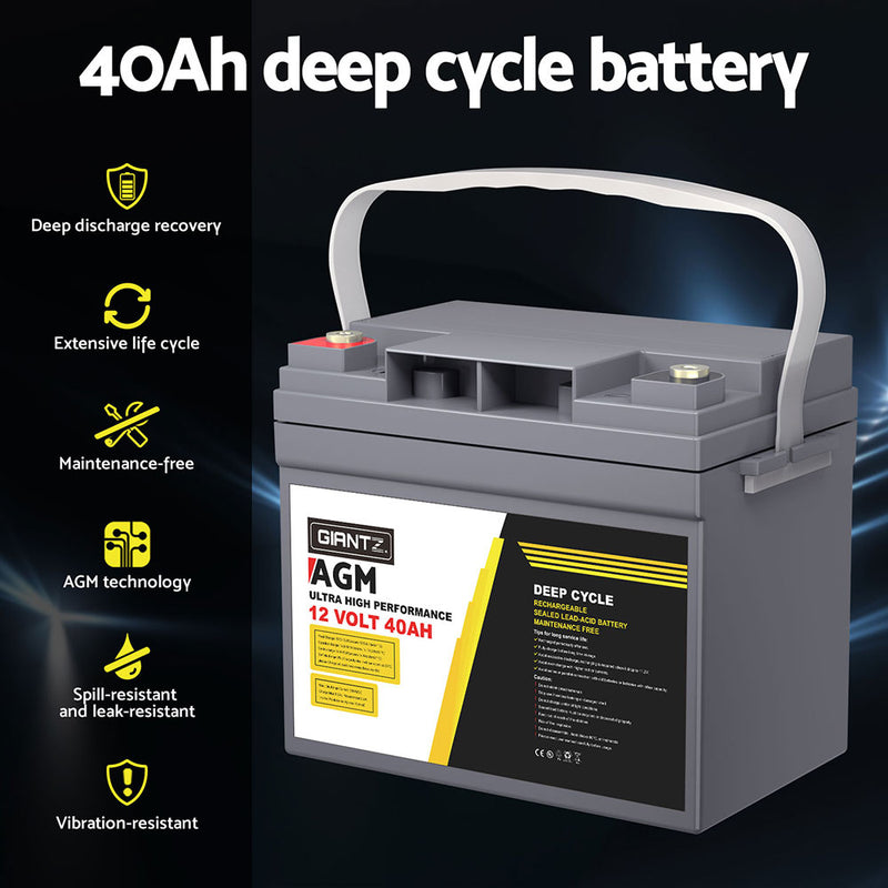 Load image into Gallery viewer, Giantz AGM Battery 12V 40Ah Deep Cycle Box Portable Solar Caravan Camping
