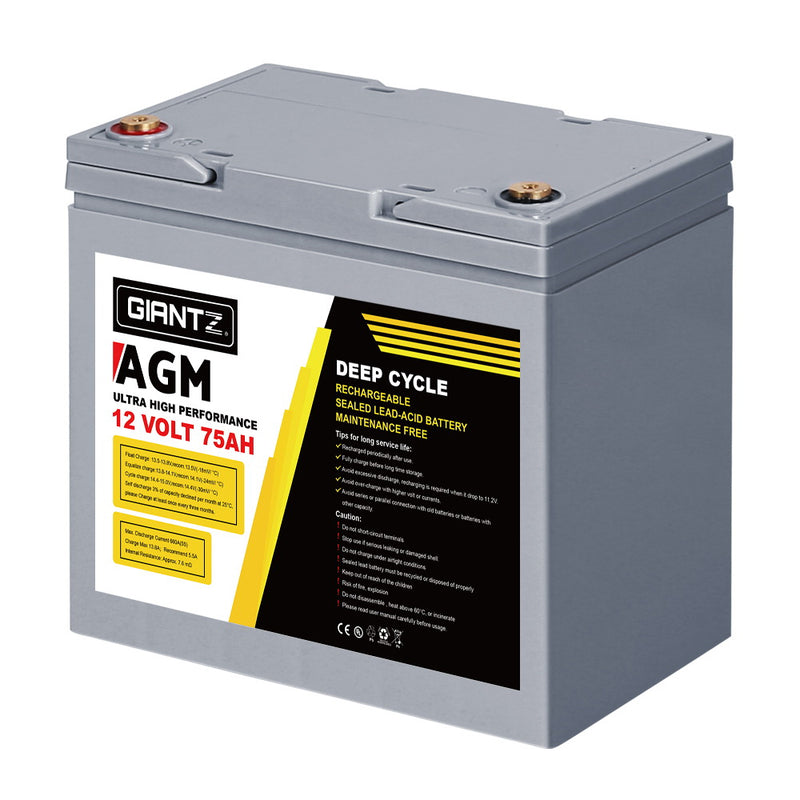 Load image into Gallery viewer, Giantz AGM Deep Cycle Battery 12V 75Ah Box Portable Solar Caravan Camping
