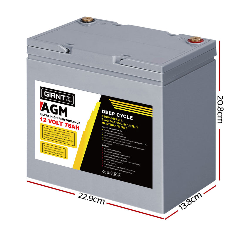 Load image into Gallery viewer, Giantz AGM Deep Cycle Battery 12V 75Ah x2 Box Portable Solar Caravan Camping
