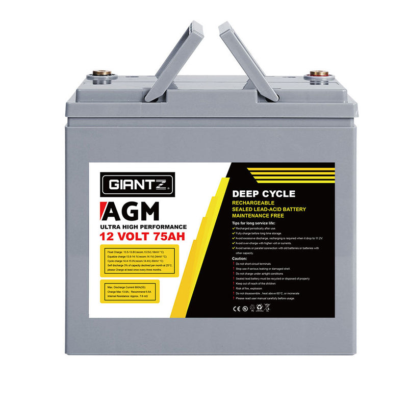 Load image into Gallery viewer, Giantz AGM Deep Cycle Battery 12V 75Ah x2 Box Portable Solar Caravan Camping
