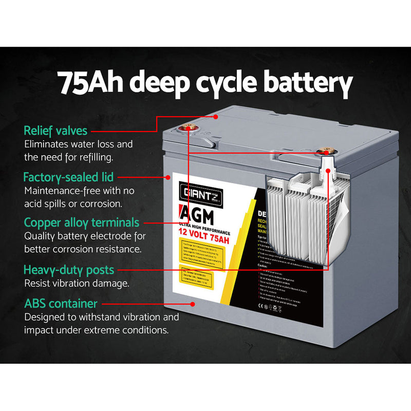 Load image into Gallery viewer, Giantz AGM Deep Cycle Battery 12V 75Ah x2 Box Portable Solar Caravan Camping
