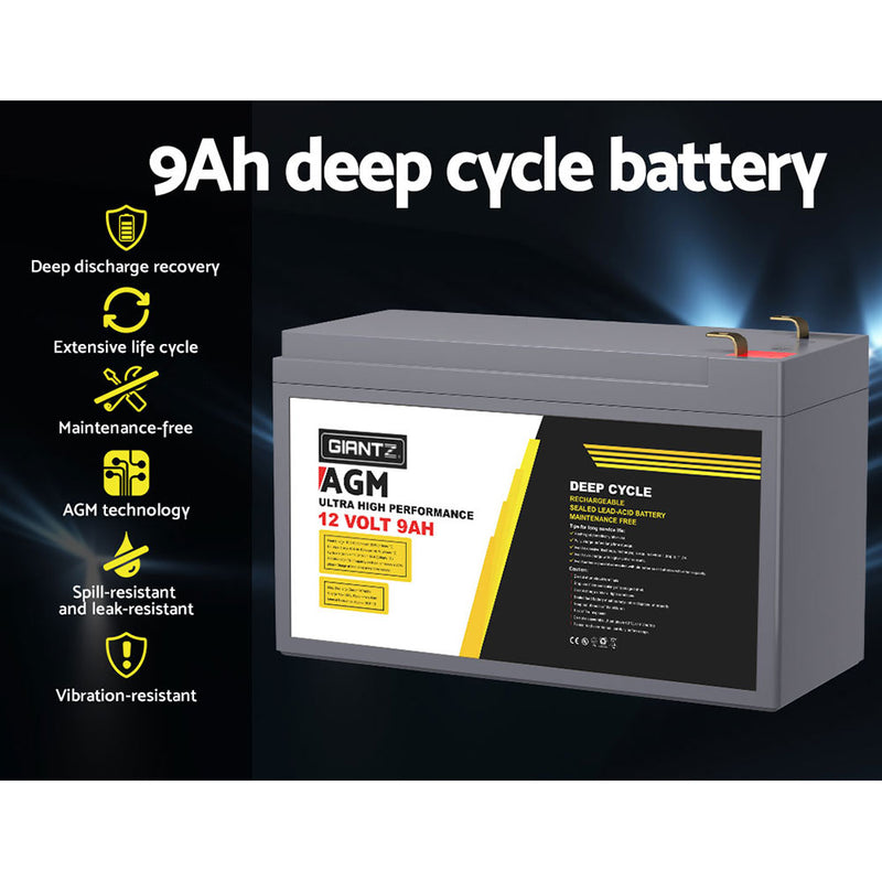 Load image into Gallery viewer, Giantz AGM Deep Cycle Battery 12V 9Ah Box Portable Solar Caravan Camping
