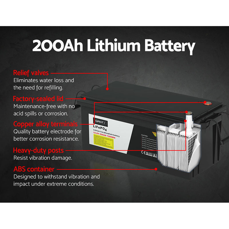 Load image into Gallery viewer, Giantz 12V 200Ah Lithium Battery LiFePO4 Deep Cycle Box Solar Caravan Camping
