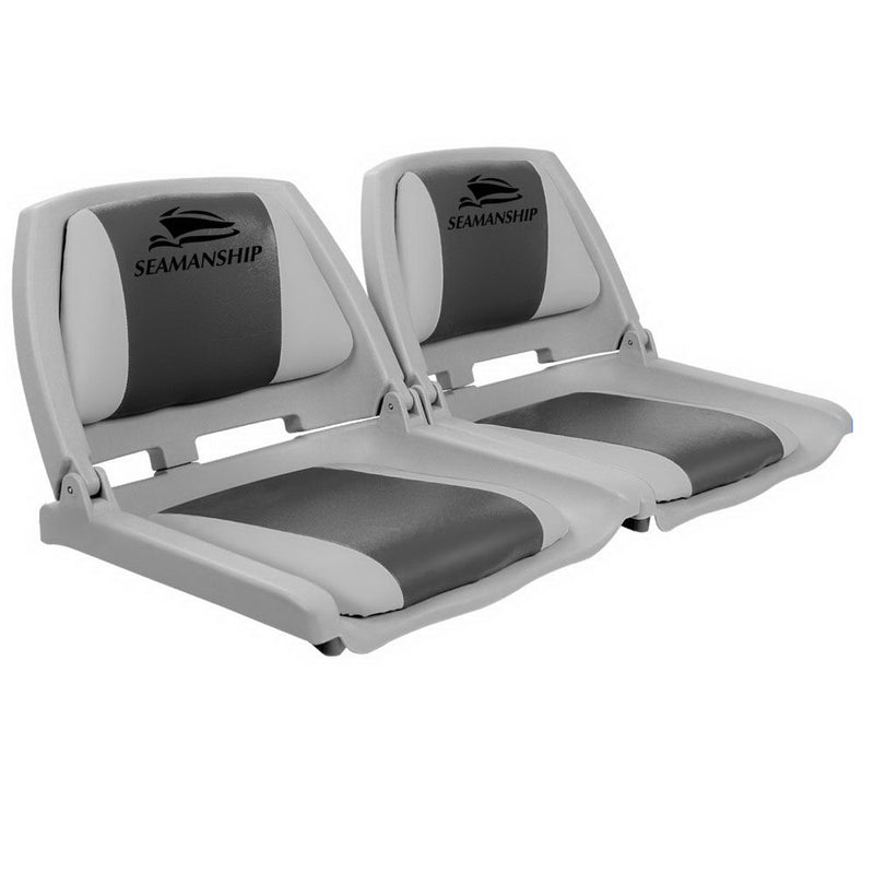 Load image into Gallery viewer, Seamanship 2X Folding Boat Seats Marine Seat Swivel Low Back 4cm Padding Grey
