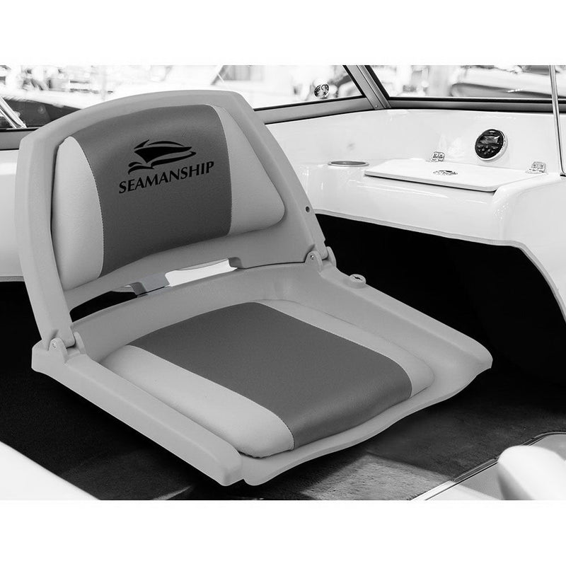 Load image into Gallery viewer, Seamanship 2X Folding Boat Seats Marine Seat Swivel Low Back 4cm Padding Grey
