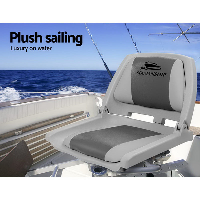 Load image into Gallery viewer, Seamanship 2X Folding Boat Seats Marine Seat Swivel Low Back 4cm Padding Grey
