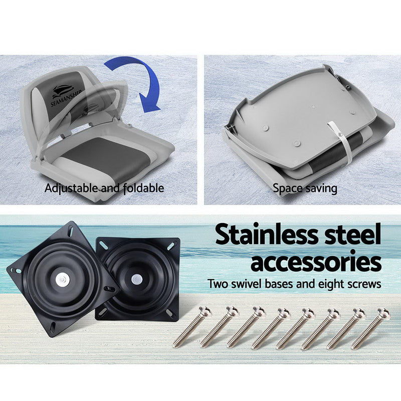 Load image into Gallery viewer, Seamanship 2X Folding Boat Seats Marine Seat Swivel Low Back 4cm Padding Grey
