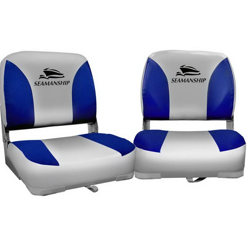 Load image into Gallery viewer, Seamanship 2X Folding Boat Seats Marine Swivel Low Back 13cm Padding Grey Blue
