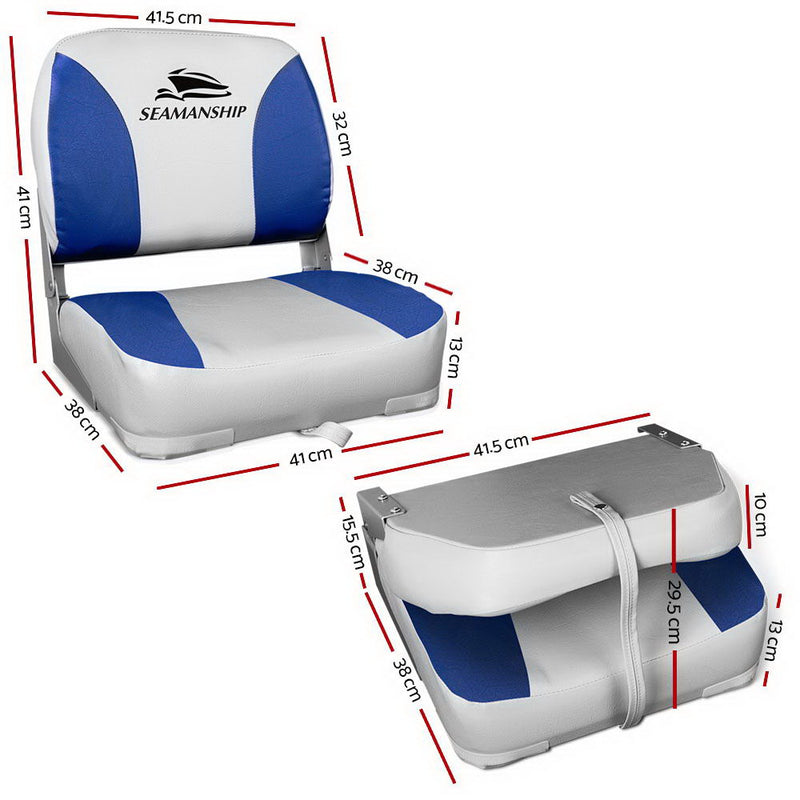 Load image into Gallery viewer, Seamanship 2X Folding Boat Seats Marine Swivel Low Back 13cm Padding Grey Blue
