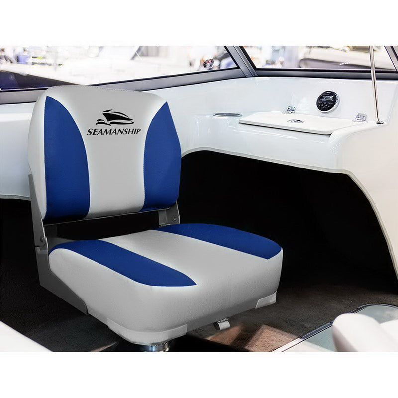 Load image into Gallery viewer, Seamanship 2X Folding Boat Seats Marine Swivel Low Back 13cm Padding Grey Blue
