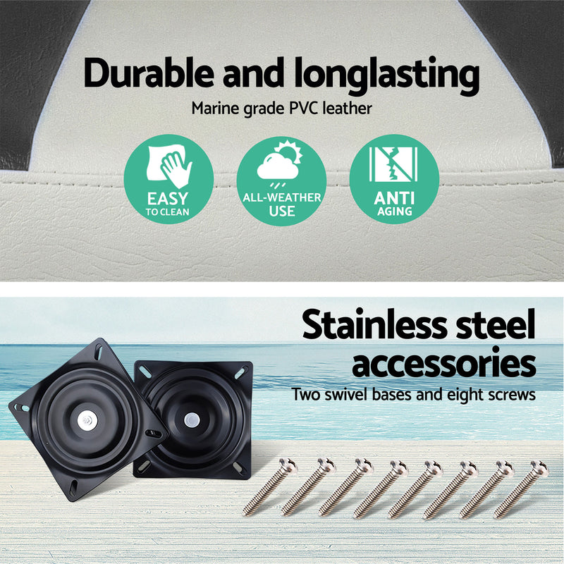 Load image into Gallery viewer, Seamanship 2X Folding Boat Seats with 2X Adjustable Pedestals 55–75cm Marine Swivel Low Back 13cm Padding Charcoal
