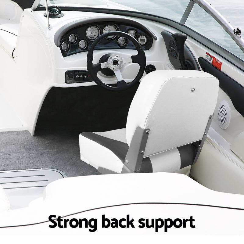 Load image into Gallery viewer, Seamanship 2X Folding Boat Seats with 2X Adjustable Pedestals 55–75cm Marine Swivel Low Back 13cm Padding Charcoal
