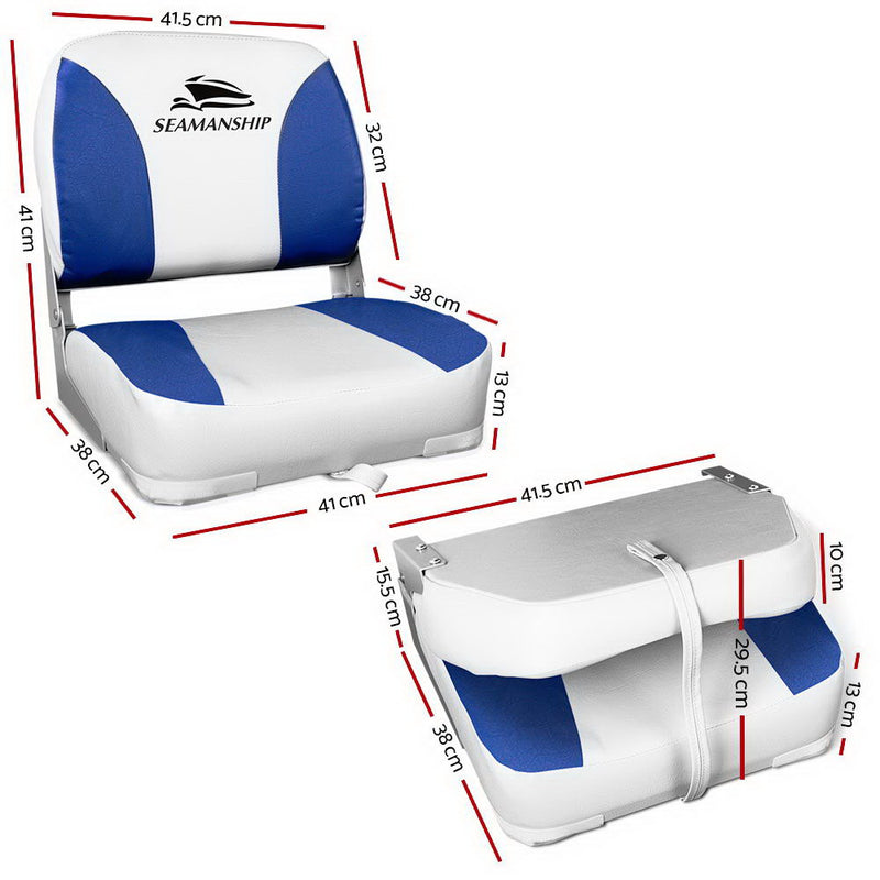 Load image into Gallery viewer, Seamanship 2X Folding Boat Seats Marine Swivel Low Back 13cm Padding White Blue
