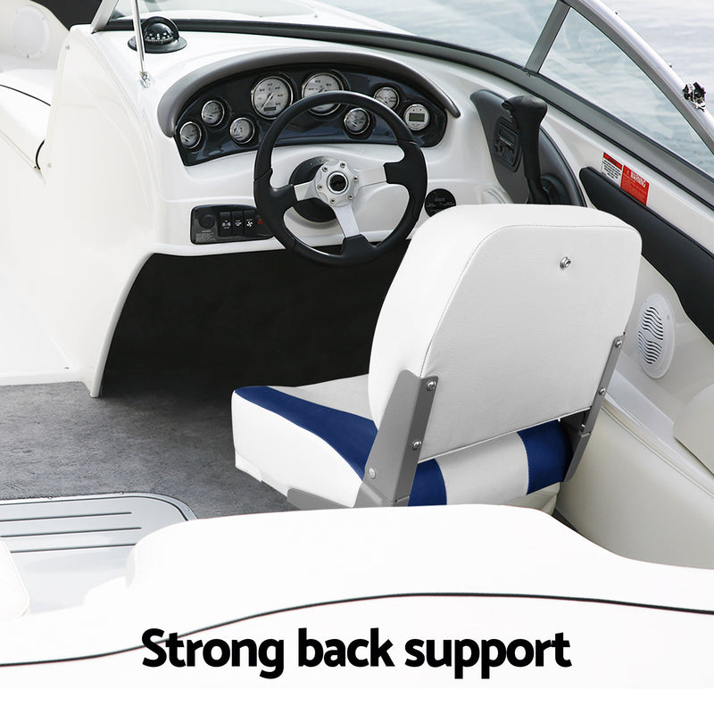 Load image into Gallery viewer, Seamanship 2X Folding Boat Seats with 2X Adjustable Pedestals 55–75cm Marine Swivel Low Back 13cm Padding White Blue
