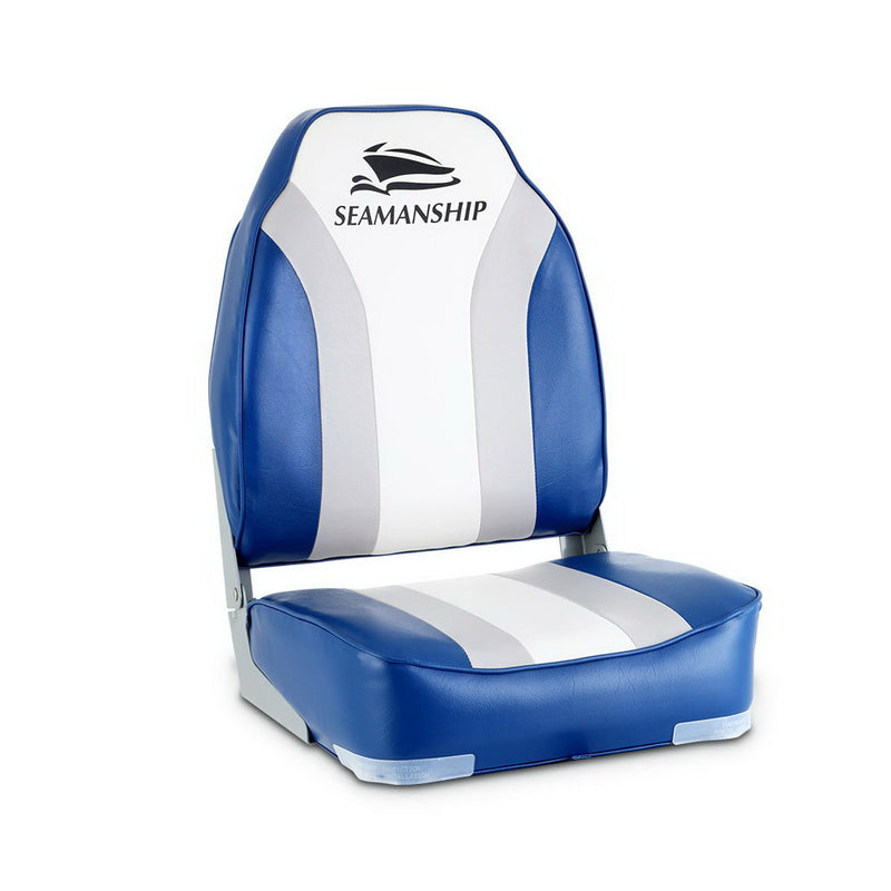 Load image into Gallery viewer, Seamanship 2X Folding Boat Seats Marine Seat Swivel High Back 12cm Padding Blue
