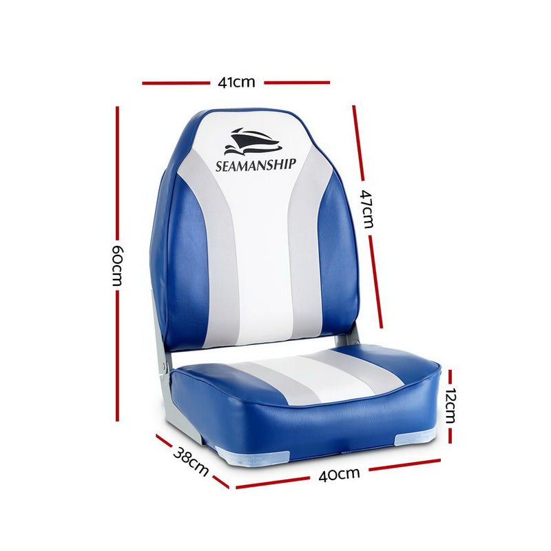 Load image into Gallery viewer, Seamanship 2X Folding Boat Seats Marine Seat Swivel High Back 12cm Padding Blue
