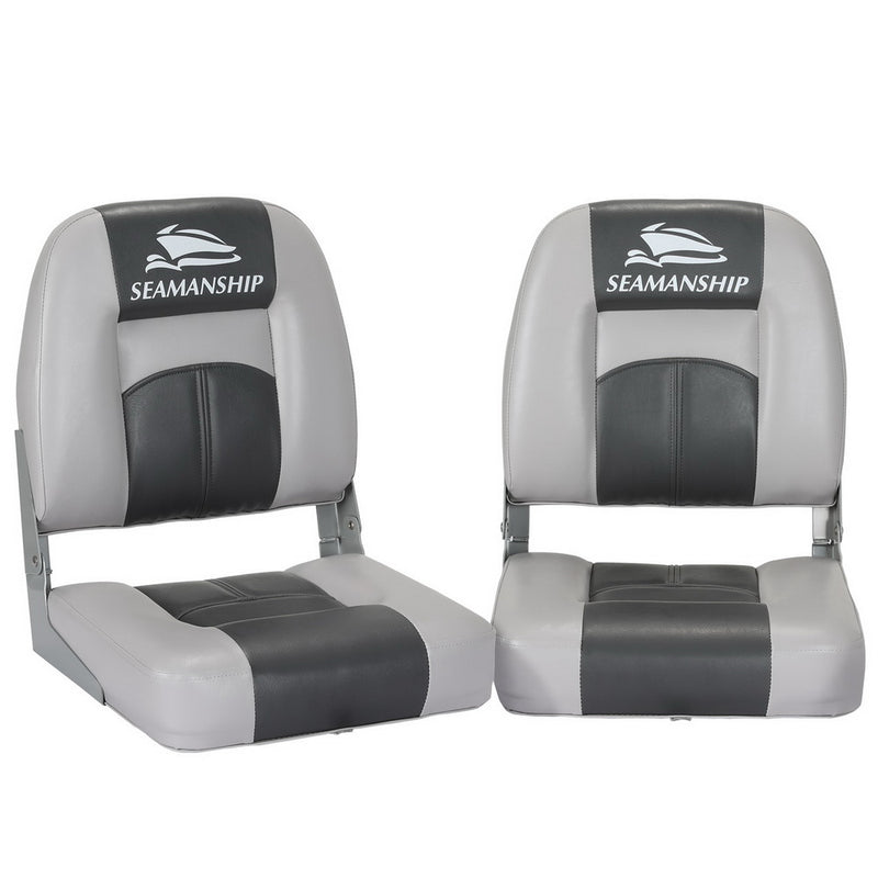 Load image into Gallery viewer, Seamanship 2X Folding Boat Seats Marine Swivel Low Back 10cm Padding Charcoal
