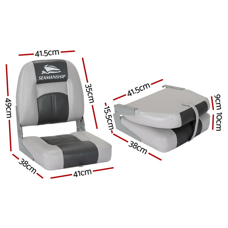 Load image into Gallery viewer, Seamanship 2X Folding Boat Seats Marine Swivel Low Back 10cm Padding Charcoal
