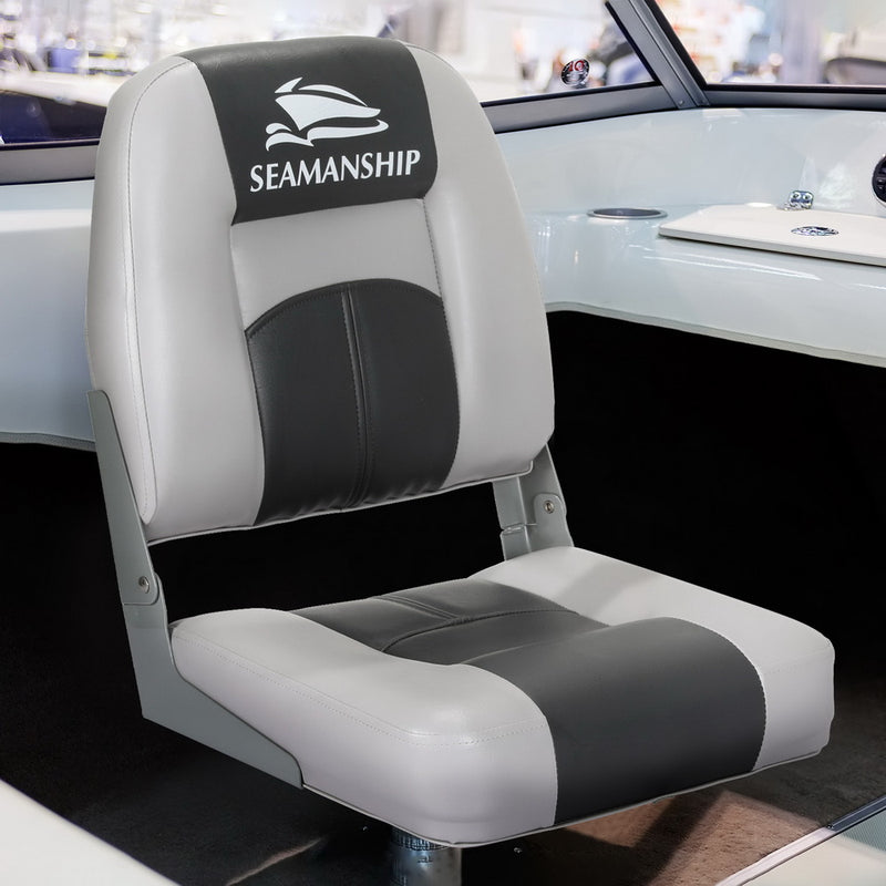 Load image into Gallery viewer, Seamanship 2X Folding Boat Seats Marine Swivel Low Back 10cm Padding Charcoal
