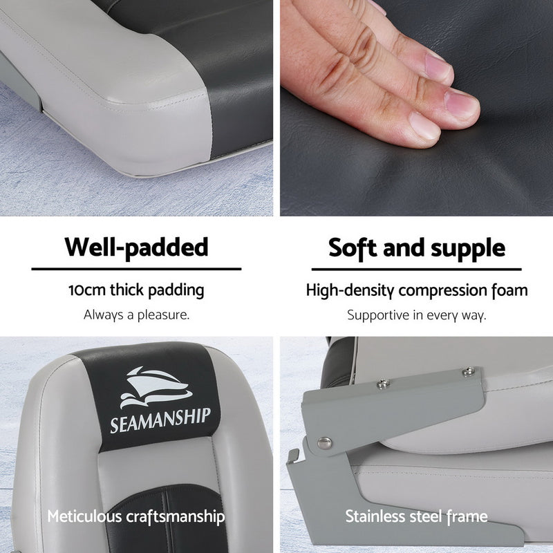 Load image into Gallery viewer, Seamanship 2X Folding Boat Seats Marine Swivel Low Back 10cm Padding Charcoal
