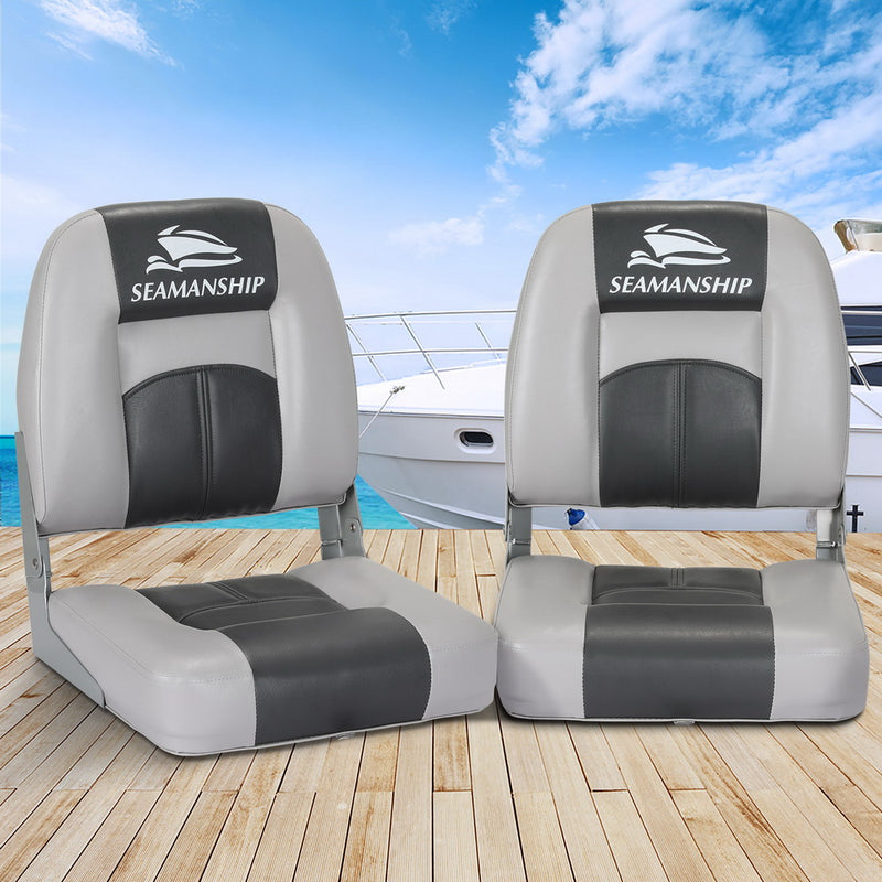 Load image into Gallery viewer, Seamanship 2X Folding Boat Seats Marine Swivel Low Back 10cm Padding Charcoal
