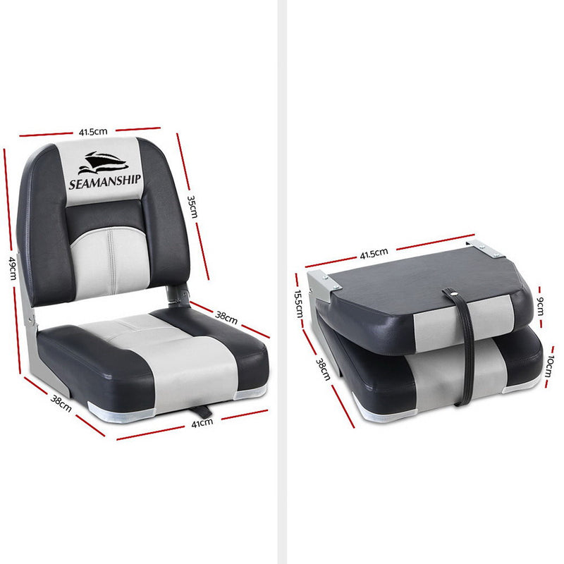 Load image into Gallery viewer, Seamanship 2X Folding Boat Seats Marine Seat Swivel Low Back 10cm Padding Grey
