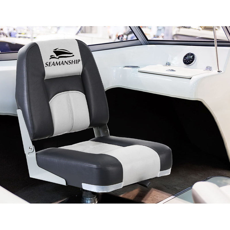 Load image into Gallery viewer, Seamanship 2X Folding Boat Seats Marine Seat Swivel Low Back 10cm Padding Grey
