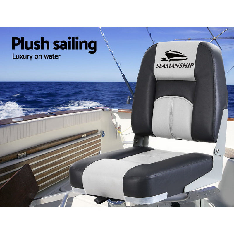 Load image into Gallery viewer, Seamanship 2X Folding Boat Seats Marine Seat Swivel Low Back 10cm Padding Grey
