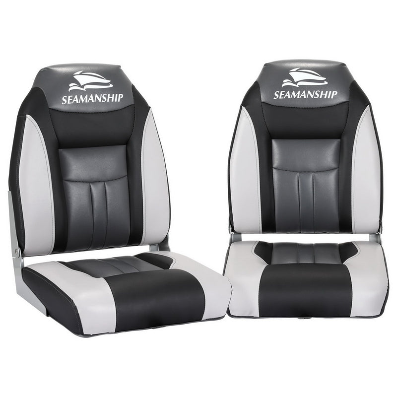 Load image into Gallery viewer, Seamanship 2X Folding Boat Seats Marine Seat Swivel High Back 12cm Padding Black
