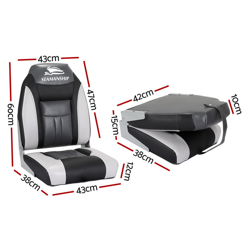 Load image into Gallery viewer, Seamanship 2X Folding Boat Seats Marine Seat Swivel High Back 12cm Padding Black
