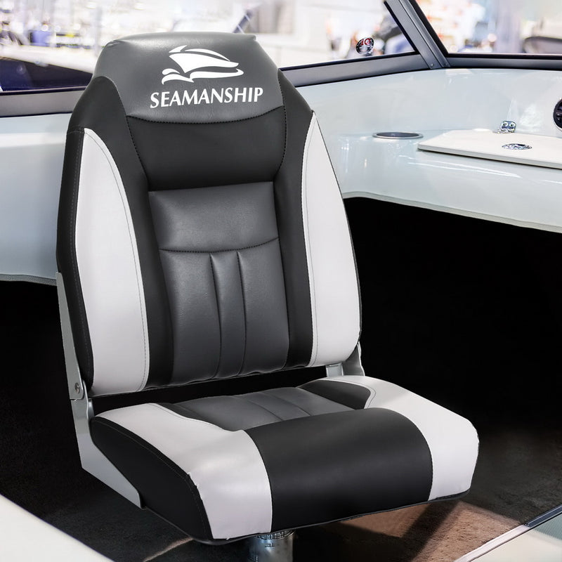 Load image into Gallery viewer, Seamanship 2X Folding Boat Seats Marine Seat Swivel High Back 12cm Padding Black
