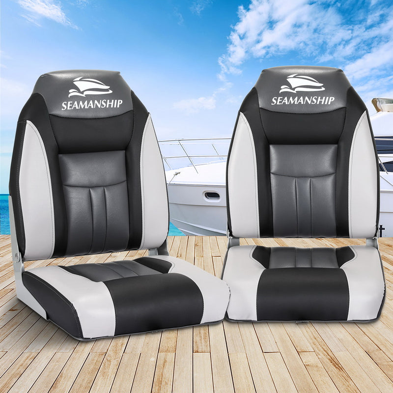 Load image into Gallery viewer, Seamanship 2X Folding Boat Seats Marine Seat Swivel High Back 12cm Padding Black
