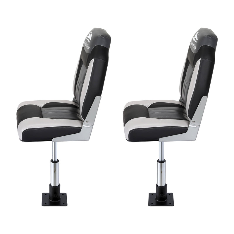 Load image into Gallery viewer, Seamanship 2X Folding Boat Seats with 2X Adjustable Pedestals 34–46cm Marine Seat Swivel High Back 12cm Padding Black
