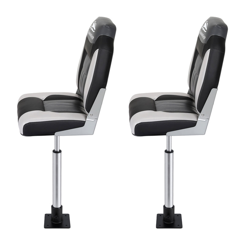 Load image into Gallery viewer, Seamanship 2X Folding Boat Seats with 2X Adjustable Pedestals 55–75cm Marine Seat Swivel High Back 12cm Padding Black
