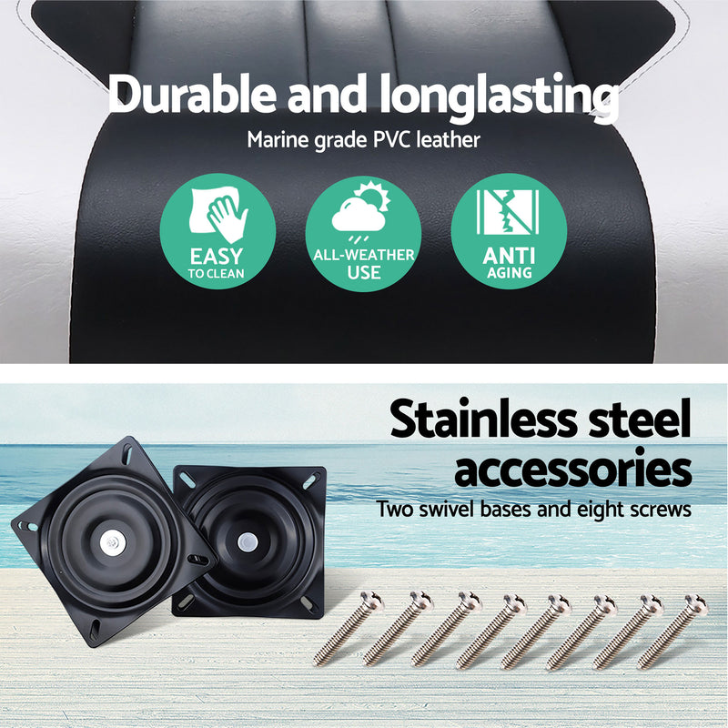 Load image into Gallery viewer, Seamanship 2X Folding Boat Seats with 2X Adjustable Pedestals 55–75cm Marine Seat Swivel High Back 12cm Padding Black
