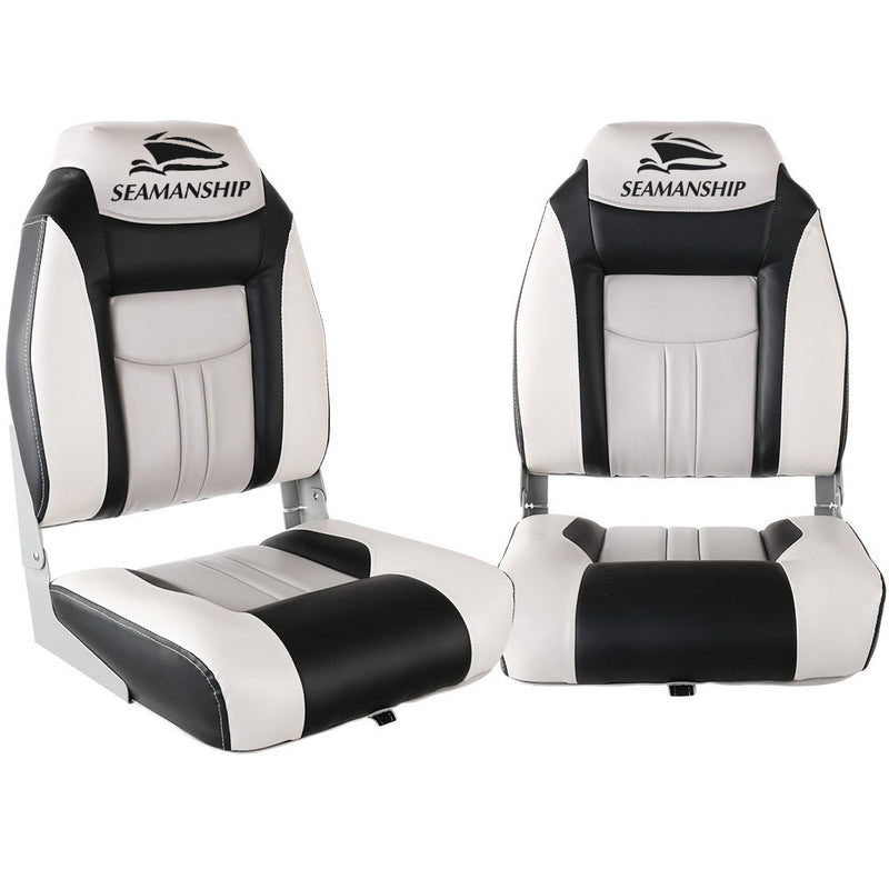 Load image into Gallery viewer, Seamanship 2X Folding Boat Seats Marine Seat Swivel High Back 12cm Padding Grey
