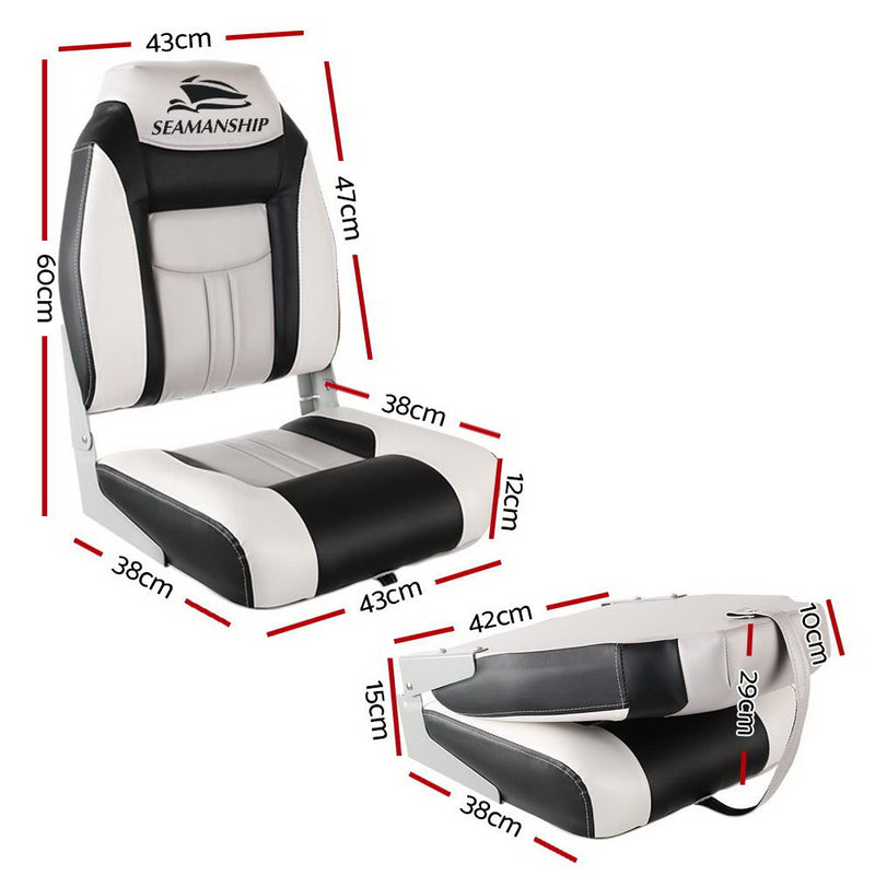 Load image into Gallery viewer, Seamanship 2X Folding Boat Seats Marine Seat Swivel High Back 12cm Padding Grey
